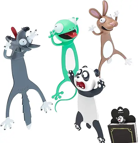 Comius Sharp Marcapáginas 3D, 4 Bonitos Marcadores de Animales de Dibujos Animados Aplastados, Papelería para Estudiantes, Regalo Creativo de Lectura, Ideal para Niñas  