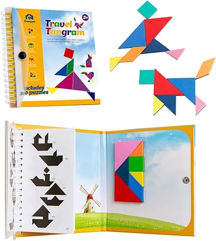 Coogam Viaje Magnético Tangram Puzzles Libro Juego Tangrams Jigsaw Formas Disección con Solución para Niños Adulto Holiday Traveler Tangoes Challenge IQ Educational Toy (360 Patrones)  