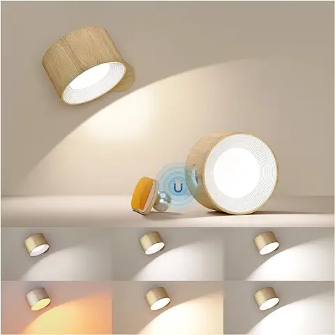 Coollamp Aplique Pared Interior, Apliques Pared Dormitorio con 3 Modos de Color 3 Niveles de Brillo Control Táctil Iluminación con Rotación de 360°,Lampara Pared para Dormitorio Sala de Estar Lectura  