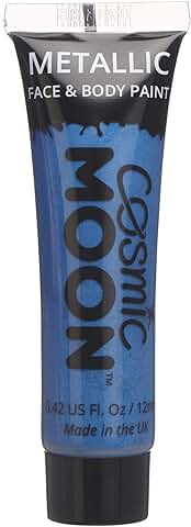 Cosmic Moon - Maquillaje Profesional de Pintura Facial Activada con Agua para el Rostro y el Cuerpo - 12ml - ¡Crea Diseños Profesionales con Pintura Facial Metálica! - Incluye: Azul  