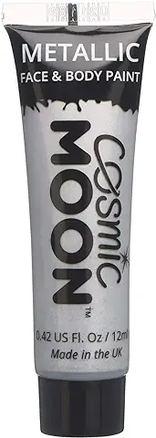 Cosmic Moon - Maquillaje Profesional de Pintura Facial Activada con Agua para el Rostro y el Cuerpo - 12ml - ¡Crea Diseños Profesionales con Pintura Facial Metálica! - Incluye: Plata  