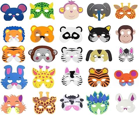 Cosoro - 25 Máscaras de Animales de Espuma EVA para Bolsas de Fiesta, Baile de Máscaras, Fiestas de Cumpleaños, Navidad, Halloween  