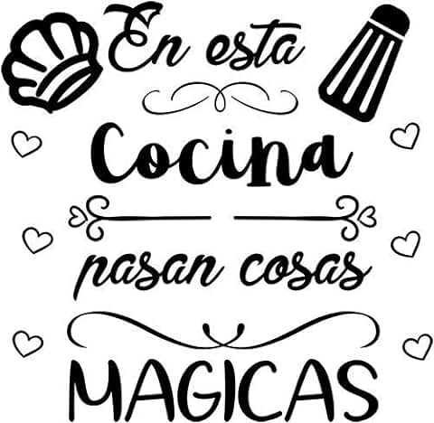 CrisPhy® Frase Vinilo"En esta Cocina Pasan Cosas Magicas" Vinilos Decorativos, Pegatina Frases Motivadoras para Pared. Pegatinas para Decorar Habitaciones.Vinilos con Frases (Alto 30cm por 30cm)  