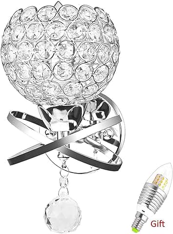 Cristal Pared Luz, Onever Modern Style Decorativa Lámpara de Pared | Bedside Aplique | DIY Controlar Dekor Iluminación | E14 Zócalo | la Bombilla Incluida como Regalo, Plata (Pack of 1X)  