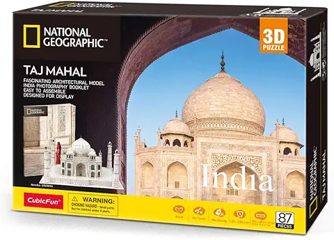 CubicFun National Geographic Puzzle 3D Taj Mahal con Folleto de Fotografía Magnífica, 87 Piezas  