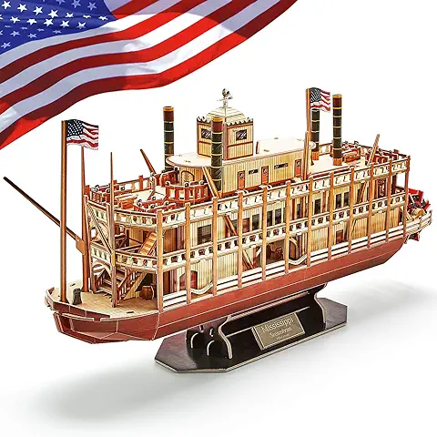 CubicFun Puzzle 3D Mississippi Steamboat Model Rompecabezas 3D Barco and Nave Kit Regalo for Niños y Adultos, 142 Piezas  