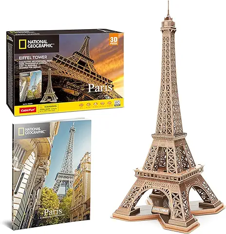 CubicFun Puzzle 3D Torre Eiffel de París Gran Arquitectura Maquetas para Construir Kits de Construcción con Folleto de National Geographic, 80 Piezas  