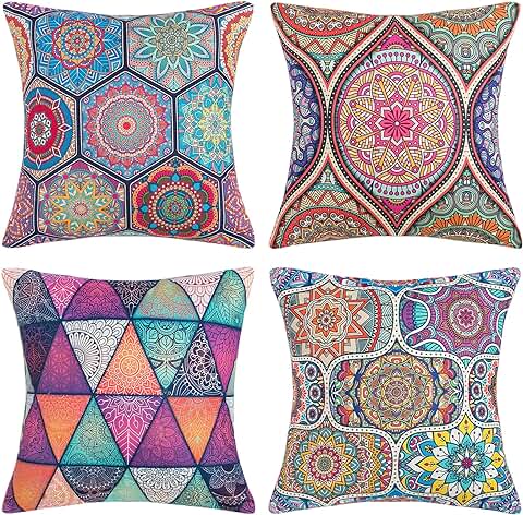 DakTou Funda de Almohada para Cojín Cuadrado 45x45 Fundas Cojines Decorativas para Sofá Cama Hogar Interior Exterior Coche Fundas Cubierta Bohemia Floral Vistoso,4 Piezas  