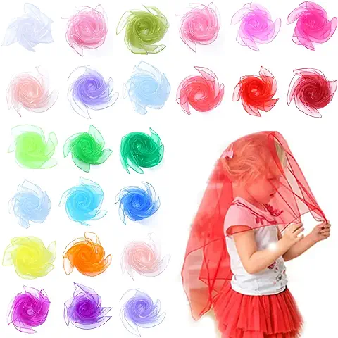 DALAETUS 24 Piezas Pañuelos de Malabares, Pañuelos de Colores, Pañuelos de Baile para Niños, Bufandas Malabares para Infantiles, Fiestas, Danza, Magia, Juegos Malabares  