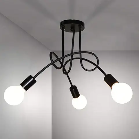 DAXGD Lámpara de Techo Moderna, Plafon Techo Hierro Vintage E27, Lámparas de Araña 3 Luces para Cocina, Restaurante, Sala de Estar, Diámetro 55 cm  