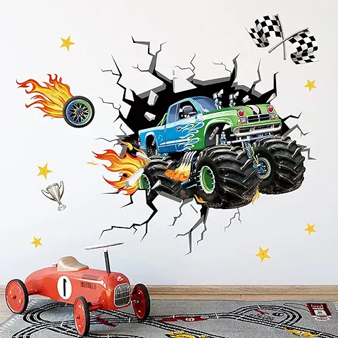 Decalmile Pegatinas de Pared 3D Coches de Carreras Vinilos Decorativos Niños Vehículos Adhesivos Pared Habitación Infantiles Niños Bebés Guardería  