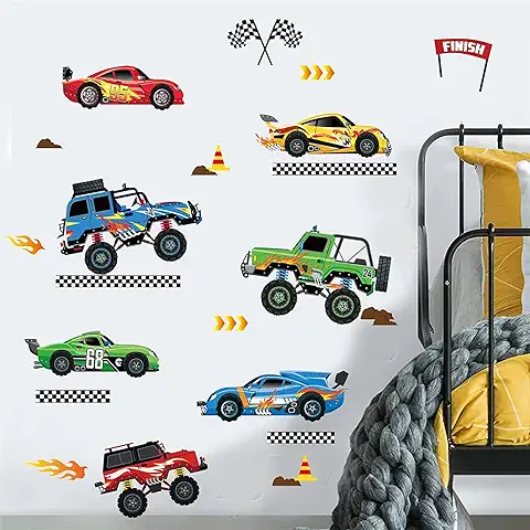 Decalmile Pegatinas de Pared Coches de Carreras Niños Vinilos Decorativos Vehículos Adhesivos Pared Habitación Infantiles Niños Bebés Guardería  