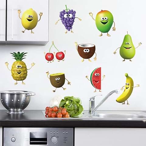 Decalmile Pegatinas de Pared Cocina Fruta Vinilos Decorativos Plátano Limón Mango Adhesivos Pared Cocina Comedor Refrigerador Infantiles Niños Dormitorio Salón  