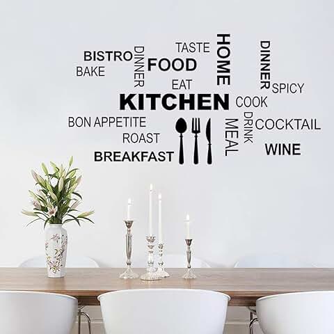 Decalmile Pegatinas de Pared Letras Cocina Vinilos Decorativos Comida Cuchillo Tenedor Cuchara Adhesivos Pared Sala de Estar Comedor de Cafetería  