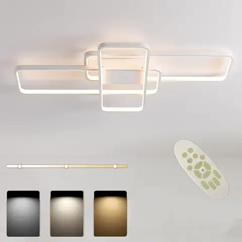 Deevin Moderna Lámpara LED De Techo Para Salón Regulable Pantalla De Acrílico Lámpara De Techo De Diseño Lámpara De Comedor Con Mando A Distancia,Lámpara Colgante Cocina (80 * 45 * 9cm, White)  