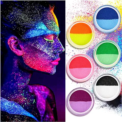 Delineador de ojos Activado por agua de 12 Colores, Pintura de Pastel de Neón con Brillo UV, Pintura de Maquillaje de cara Corporal, Disfraz de Halloween y Pintura de arte de Maquillaje de Club (01)  