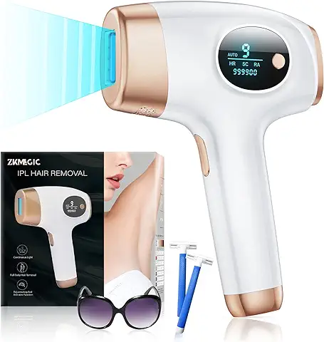 Depiladora Laser, ZKMAGIC Depiladora Luz Pulsada 999,900 Flashes con 3 Funcións HR/SC/RA y 9 Nivel de Energía Maquina Depilacion Laser Indolora Para Mujer/Hombre Axilas,Brazos,Espalda,Bikini  