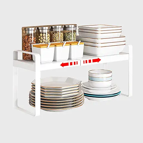 Devesanter Estante de Almacenamiento Extensible para Armario de Cocina, Organizador de Despensa Ajustable, Práctico Soporte para Armario, Especias, Adecuado para el Hogar, 1 Paquete, Color Blanco  