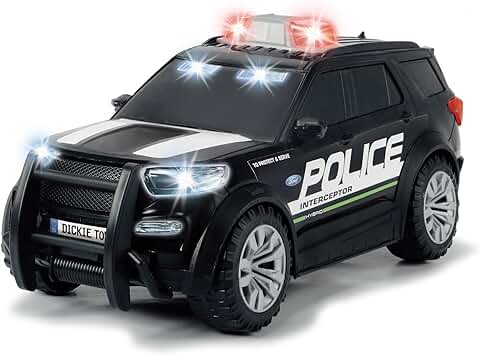 Dickie Toys 203714018 Ford Police Interceptor - Coche de Policía con luz y Sonido (25 cm, Escala 1:18, Versión de EE.UU., para Niños a Partir de 3 Años)  