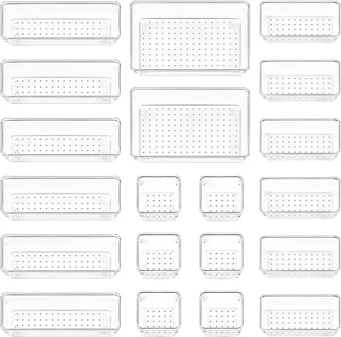 DICLLY 20 Piezas Organizador de Cajones,Organizadora de Escritorio de 4 Tamaños,Transparentes Cajas Organizador de Cajón,para Guardar Maquillaje,Joyería,Habitación,Oficina  