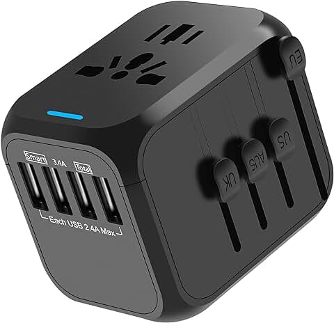 DIDUDE Adaptador Enchufe de Viaje Universal,Adaptador de Viagem Tomada Adaptador Internacional con 4 USB,Adaptador de Viaje para USA,UK,Irland,Austuralia,Cargador Universal para Más de 224 Países  