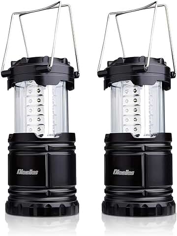 Dieailles -Lote de 2 Lámparas Plegables LED, Impermeable, de Dos Piezas, Superbrillante, Ideal para Campin, Senderismo, Pesca, Etc., Color Negro  
