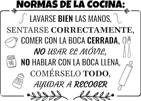 Docliick® Vinilos de Pared Decorativo con Frase Decorativa Motivadora "NORMAS DE LA COCINA." Pegatinas Decorativas Pared. Decoración casa Docliick DC-19170  