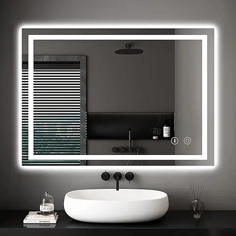 Dripex Espejo de Baño con Luz LED 50 x 70 cm, Antivaho, Interruptor Táctil, Dimmable, 3 Colores de Luz, Instalar Horizontal/Vertical  