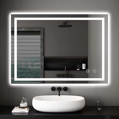 Dripex Espejo de Baño con Luz LED 60 x 80 cm, Antivaho, Interruptor Táctil, Dimmable, 3 Colores de Luz, IP54, Instalar Horizontal/Vertical  