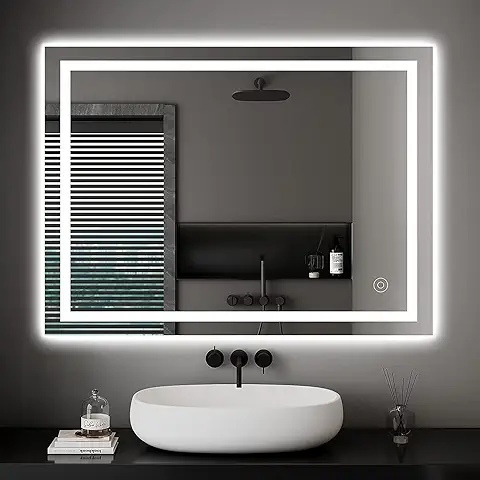 Dripex Espejo de Baño con Luz LED 60 x 80 cm Antivaho, Interruptor Táctil, Luz Blanca Fría 6400K, Instalar Horizontal/Vertical  