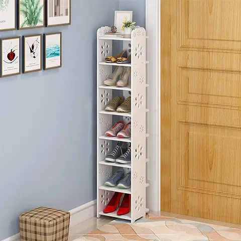 Dripex Zapatero Estrecho Blanco, Zapatero Vertical, 8 Niveles, Mueble Zapatero para Entrada Recibidor Pasillo, 26 x 25 x 111cm  