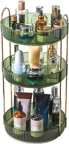 DriSubt Organizador de Maquillaje Giratorio 360º para Tocador, Almacenaje y Organizador de Cosméticos de Perfume, para Tocador de Baño Encimera (Green,3 Layers)  