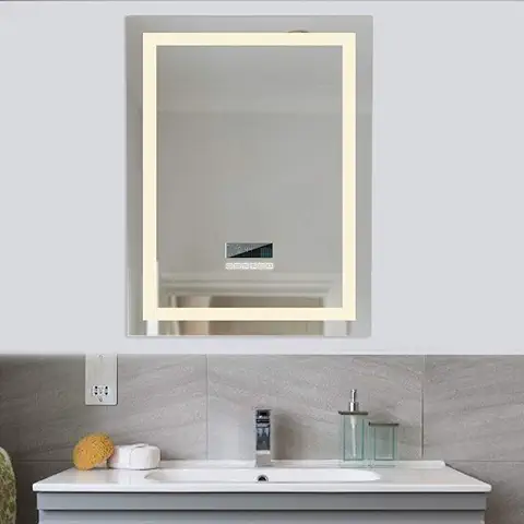 Drumm Espejo de Baño Iluminado con LED,80 * 60cm, Altavoz Bluetooth Integrado, Brillo Ajustable, Espejo de Tocador Antivaho, con Interruptor Táctil  