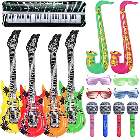 DUGEHO Guitarra Saxofón Micrófono Globos Instrumentos Musicales Accesorios Gafas, Estrella de Rock Globos Artículos para Fiestas Cumpleaños Fiesta de Carnaval Regalo  