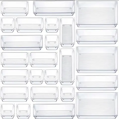 DUOJIN 25 Pcs Organizador de Cajones Bandejas Organizadoras Plastico con 4 Tamaños Transparentes Cajas Organizador de Cajón,para Guardar Maquillaje,Joyería,Habitación,Oficina  