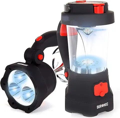 Duronic Hurricane Farol de Camping Eléctrico Linterna LED Recargable por Manivela y USB | 3 Funciones en 1 | Hasta 5 Horas de Iluminación | Señal de Emergencia Roja Intermitente Hasta 30 Horas  