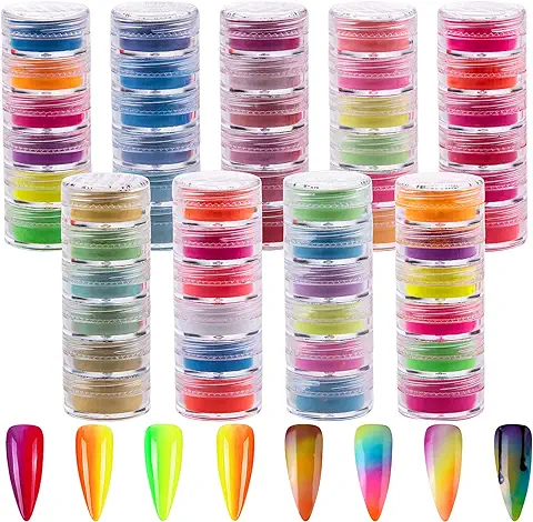 Duufin 54 Colores Pigmento Polvo Uñas Fluorescencia Pigmento en Polvo de Uñas Destello Iridiscente Nacarado Polvo para Arte de Uñas, Cuerpo y Manualidades  