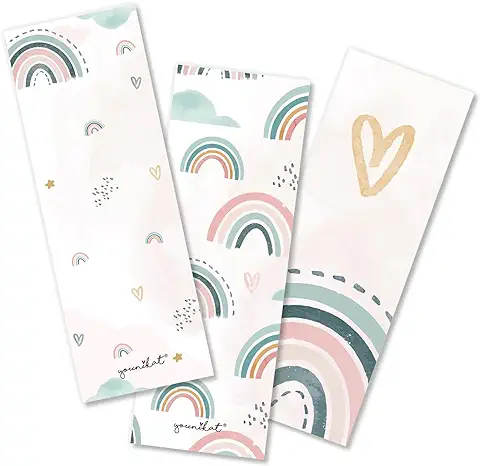 Dv_1253 - Juego de 12 Marcapáginas para Niños, Diseño de Corazón y arco Iris, 5,2 x 14,8 cm, 3 Diseños 4 Veces Incluidos, Colores Pastel Claros, Escolarización, para Niñas y Niños  