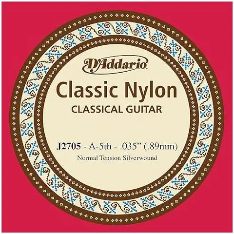 D'Addario J2705, Cuerda Individual de Nailon para Guitarra Clásica, Tensión Normal, Quinta Cuerda  