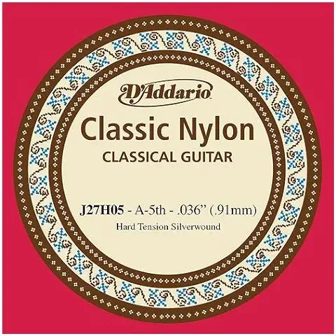 D'Addario J27H05, Cuerda Individual de Nailon para Guitarra Clásica, Nivel Principiante, Tensión Dura, Quinta Cuerda  