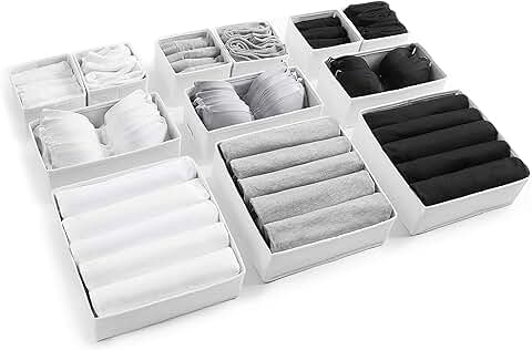 Eco Home Store Organizador Cajones Grandes conjunto de 12 Divisores de Cajones Blancos para Almacenaje ropa de Casa Organizador Camisetas Organizador Ropa Interior Organizador de Armarios