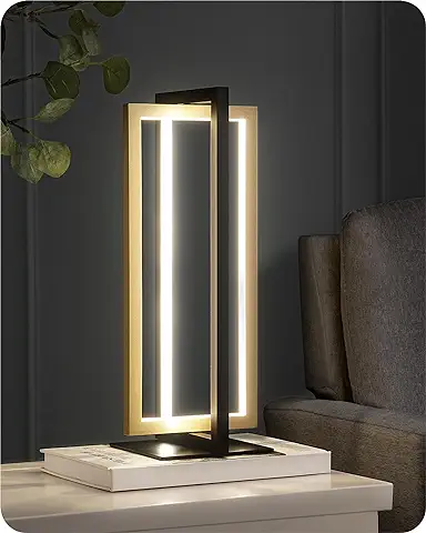 EDISHINE LED Lámpara de Mesilla de Noche Regulable al Tacto, Moderna Lámpara de Escritorio de Metal Negro Dorado, 3 Temperaturas de Color, para Dormitorio, Salón, Oficina, Escritorio, Regalo  