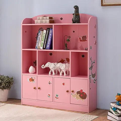 Emall Life Estantería y Almacenamiento para Niños, Organizador de Libros y Juguetes, Estantería para Niños y Niñas 98 * 24 * 119.5cm (Rosa)  