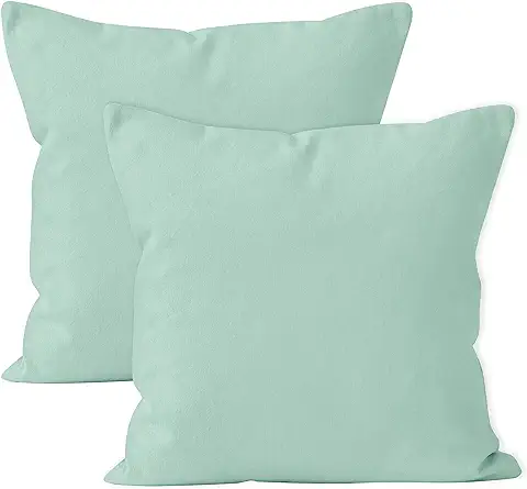 Encasa Conjuntos de Almohadas de Algodón de Algodón de 2 I 16x16 in (40x40 cm) - Menta Verde I No Insertar I Plain Square Cubas de Almohadas I Lavable | Solamente para Uso en Interiores  