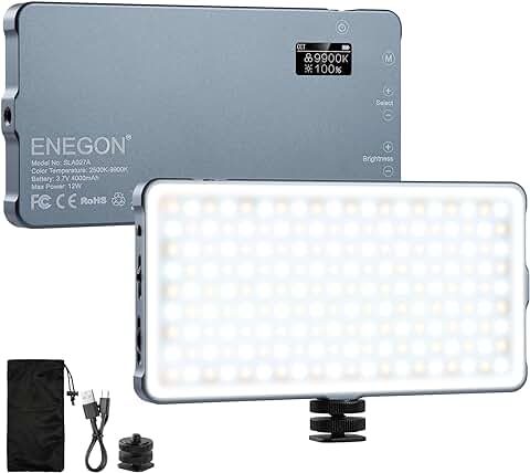 ENEGON 4000mAh Recargable Luz de Vídeo LED Bicolor Montable con Mini Panel para Cámaras DSLR Profesionales | Iluminación de Vídeo Foto | Se Adapta a IPhone, Sony, Canon, Nikon, Fuji, Panasonic y más  