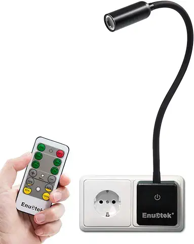 ENUOTEK Lampara Aplique Pared de Lectura Foco LED Regulable, Luz Mesita de Noche Dormitorio LED con Enchufe, Interruptor Tactil y Control Remoto, 3W Luz Neutra 4000K, 1X Lampara y 1X Control Remoto  