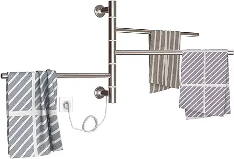 ESOP Radiador Toallero Eléctrico Baño Cromo Giratorio Acero Inoxidable Radiador Calientatoallas de Toallero, 30W Toallero Calentado para Baño, 560×410 mm Calentador de Toallas Pared  