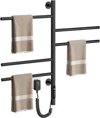 ESOP Radiador Toallero Eléctrico con 5 Brazos de 180 ° de Rotación, 80W Secador de Toallas Bajo Consumo, Calentador de Toallas con Temporizador y Termostatos(45-70℃), 42x66 cm, Negro  