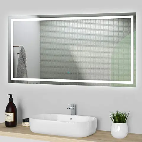 Espejo de Baño LED de 100 x 80 cm, con luz Blanco Frío, Antivaho, Espejo de Baño con Iluminación Táctil Montaje en Pared, IP44 (Horizontal/Vertical)  