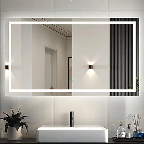 Espejo de Baño LED de 120 x 80 cm, con luz Blanco Frío, Antivaho, Espejo de Baño con Iluminación Táctil Montaje en Pared, IP44 (Horizontal/Vertical)  